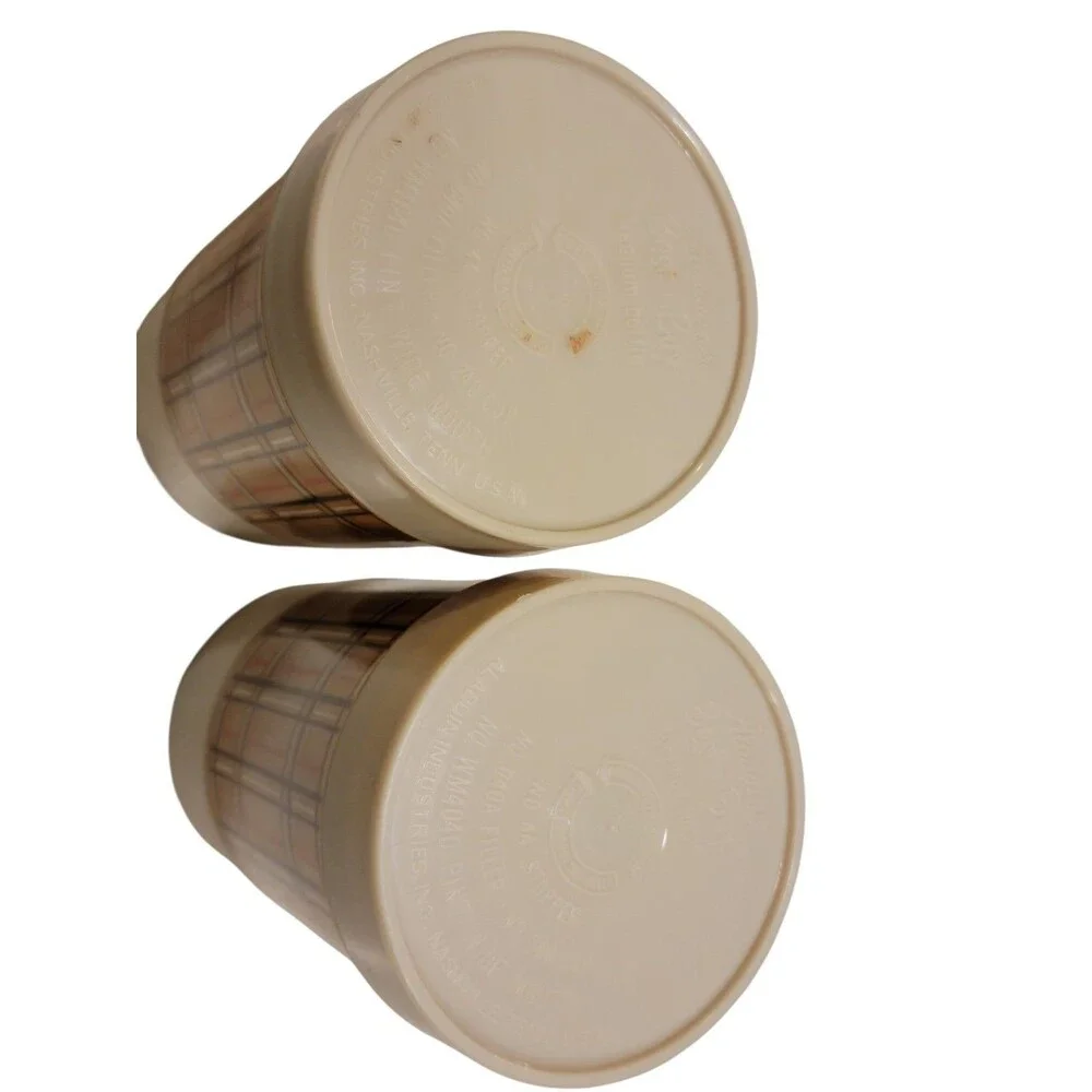 2 Vintage Aladdin Thermos Bottle Wide Mouth Pint WM4040 Plaid Gold/brown
